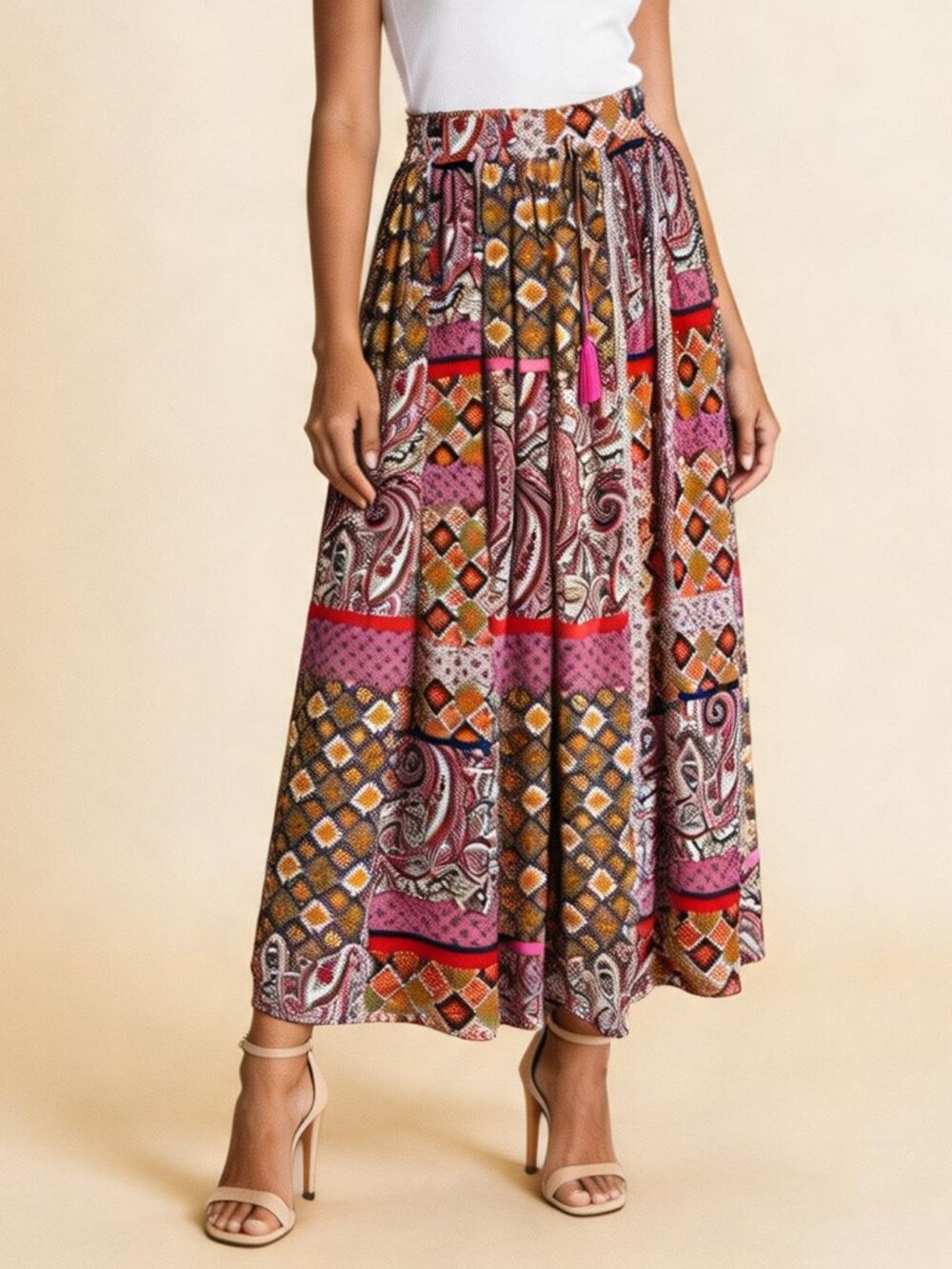 MOLLY BRACKEN | Mixed Print Patchwork Paisley Maxi Skirt Sz M
